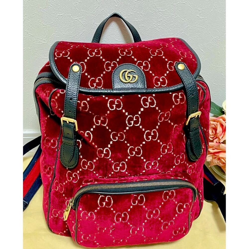 Gucci GG velvet backpack red